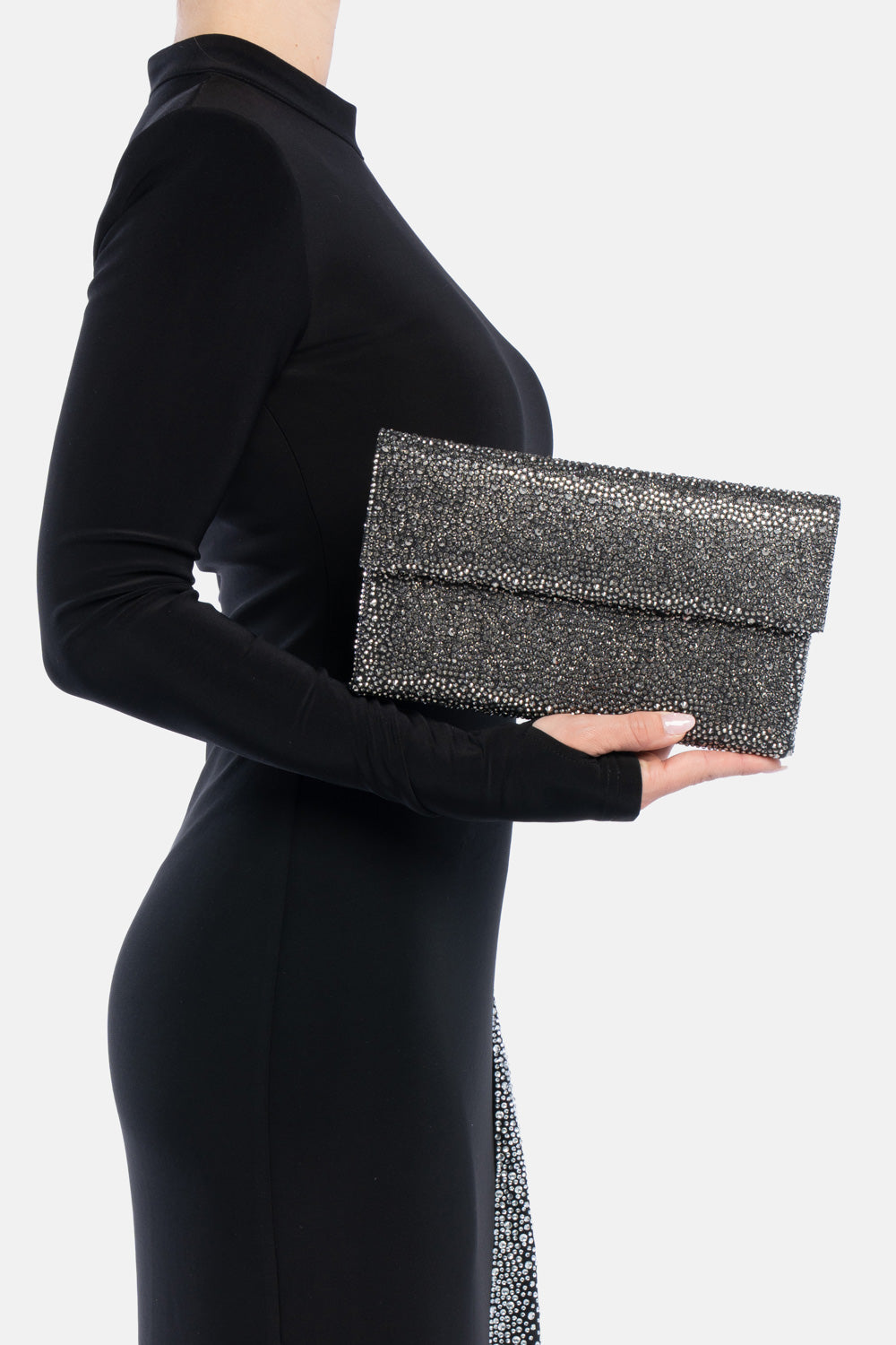 POCHETTE STRASS CARENA NERA-GRIGIA