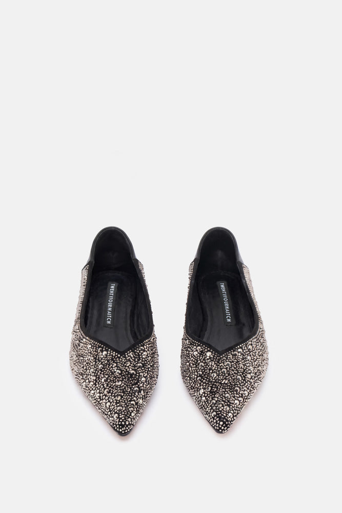 Celyne – black and silver ballet flats | TWENTYFOURHAITCH – front view