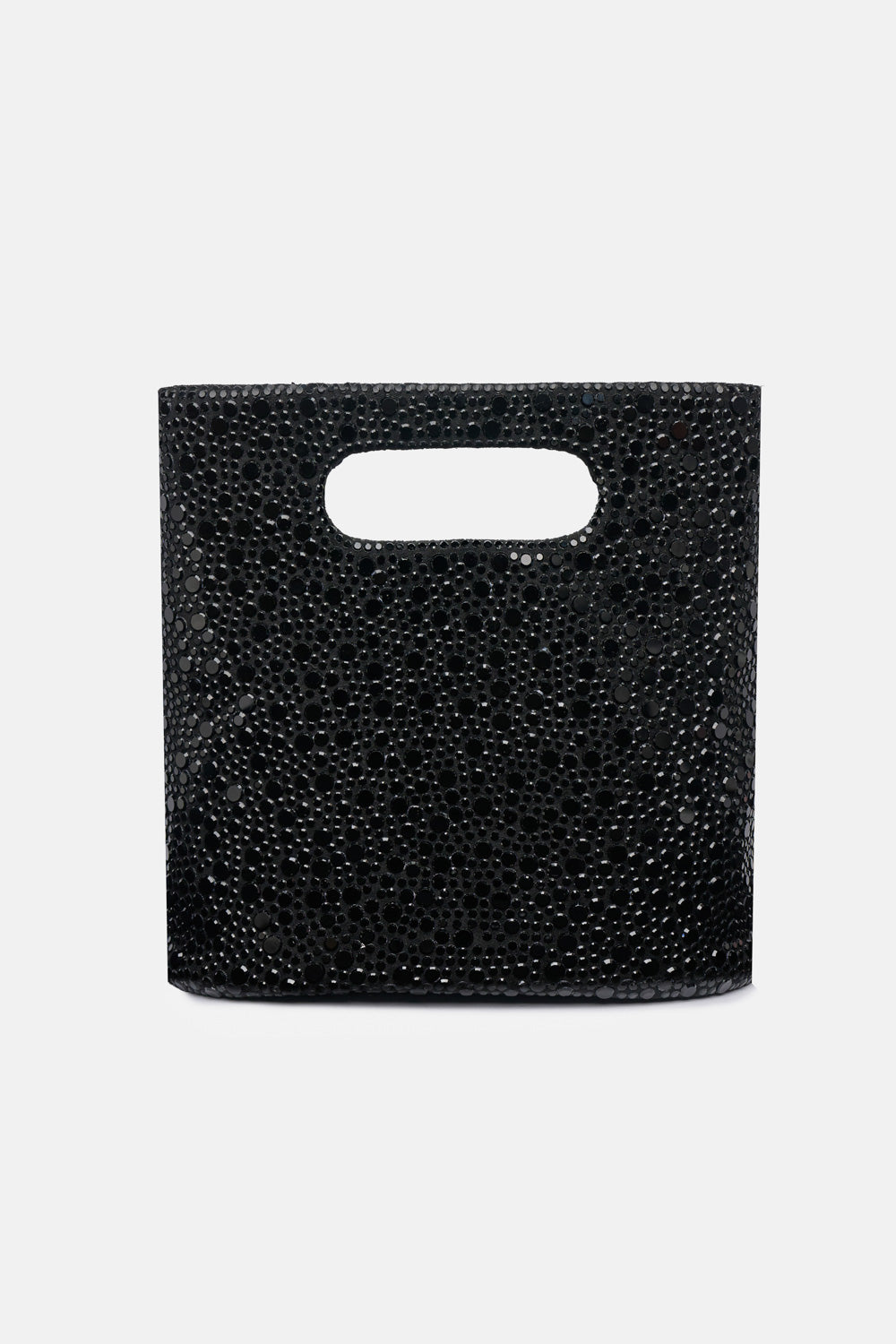 Borsa Briva nera TWENTYFOURHAITCH, vista frontale con manico integrato e decorazione a specchietti.