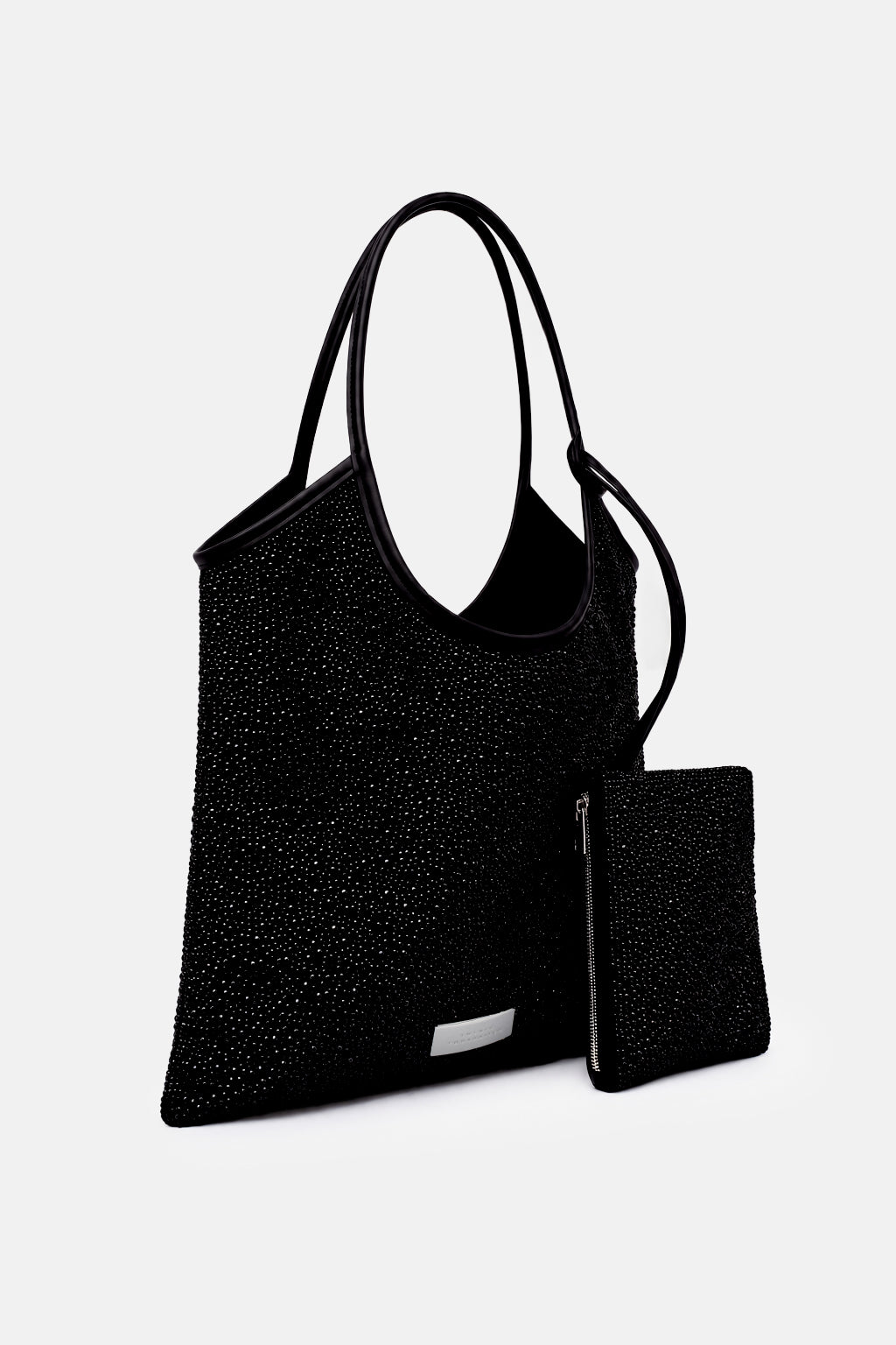 Borsa Nela Maxi nera TWENTYFOURHAITCH, vista tre quarti con portafoglio.