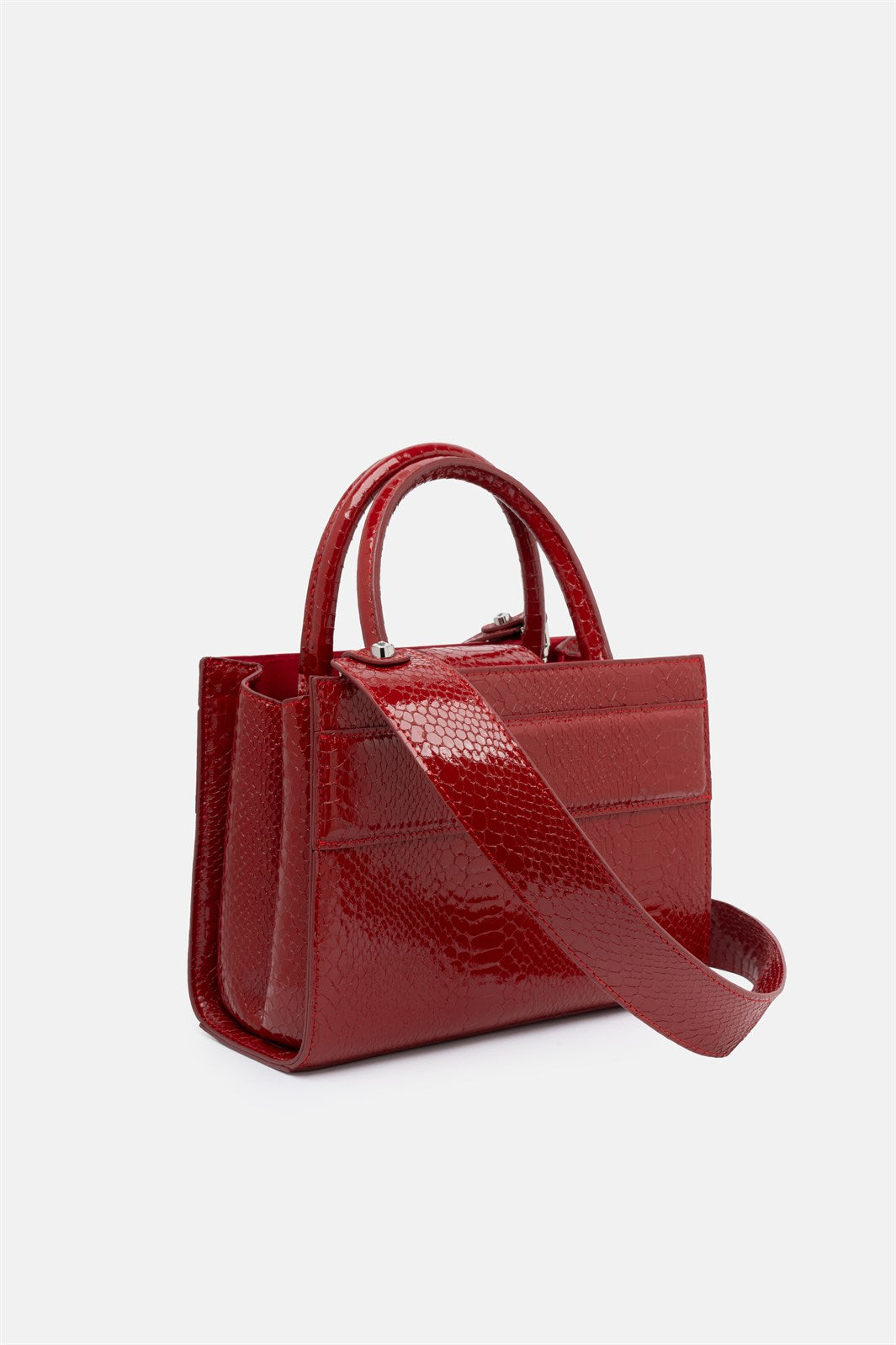 Serane – mini tote bag rossa pitonata | TWENTYFOURHAITCH – vista laterale