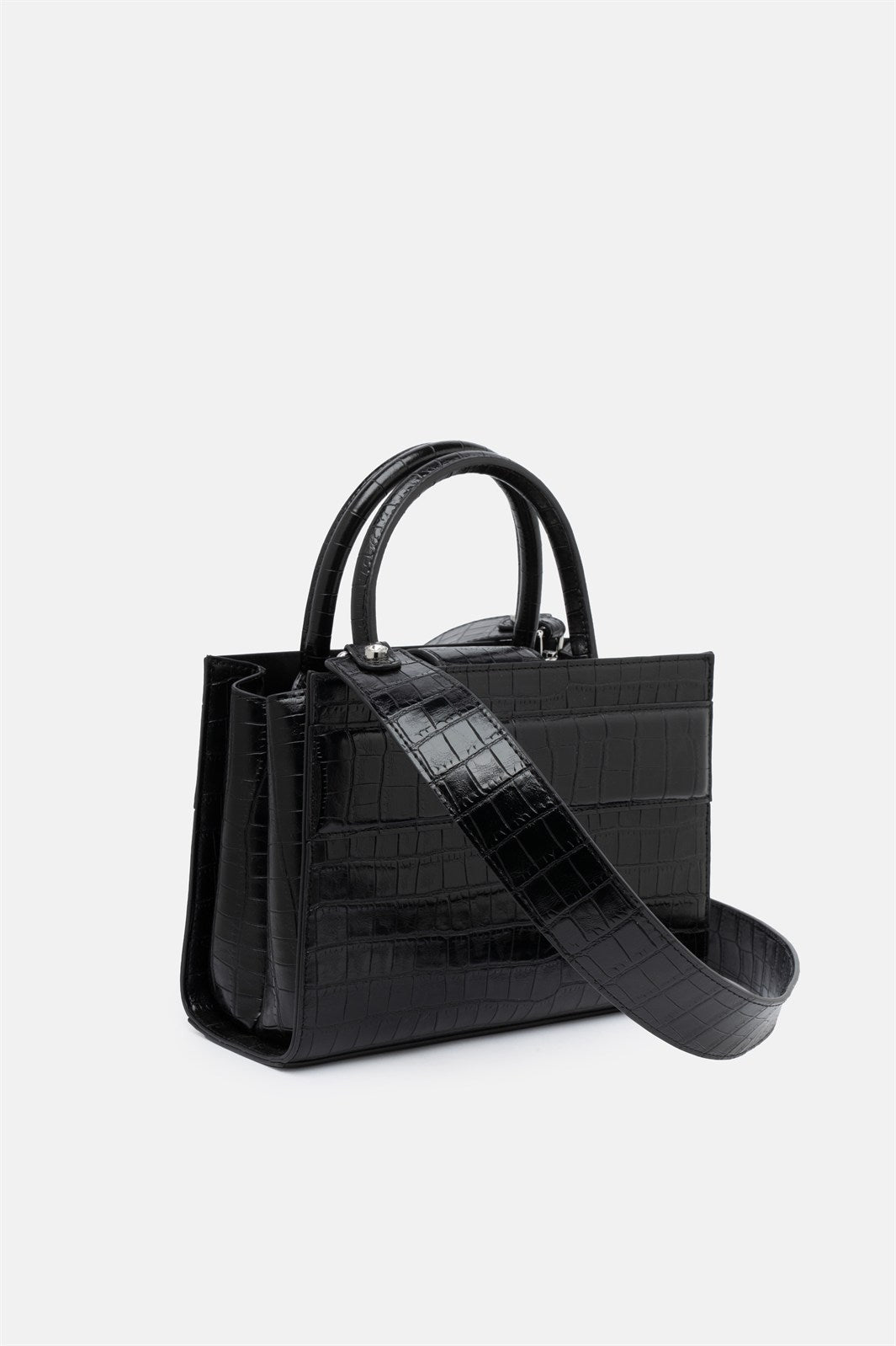 Serane – black croc mini tote bag | TWENTYFOURHAITCH – side view
