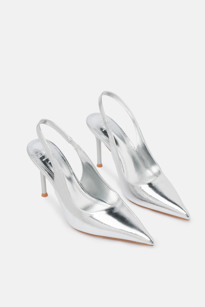 Malis – slingback argento | TWENTYFOURHAITCH – vista tre quarti