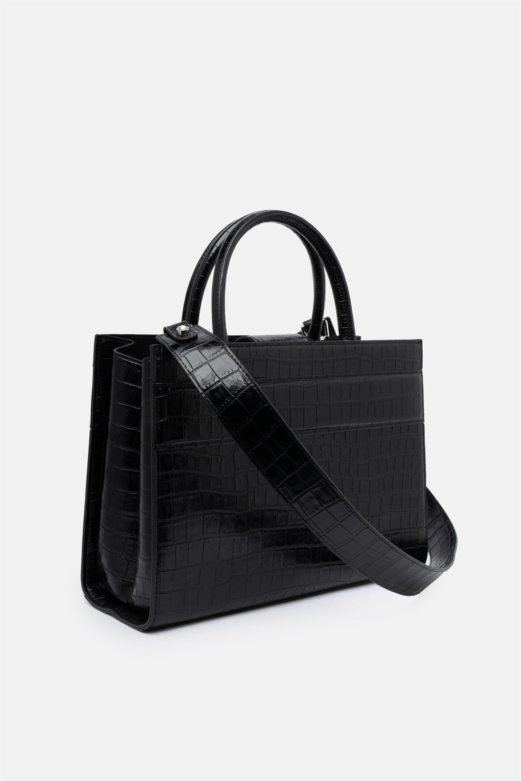 Serane – tote bag nera croco | TWENTYFOURHAITCH – vista laterale